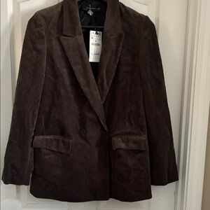 Zara Dark Brown Corduroy Double-Breasted Blazer